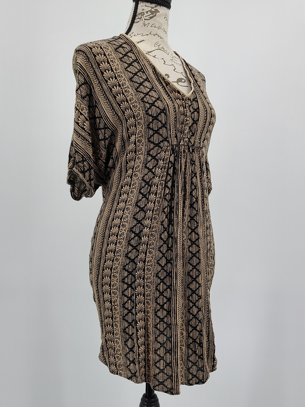 Paper Crane Black & Beige Long Boho Poncho Style Fall Blouse Oversized Small